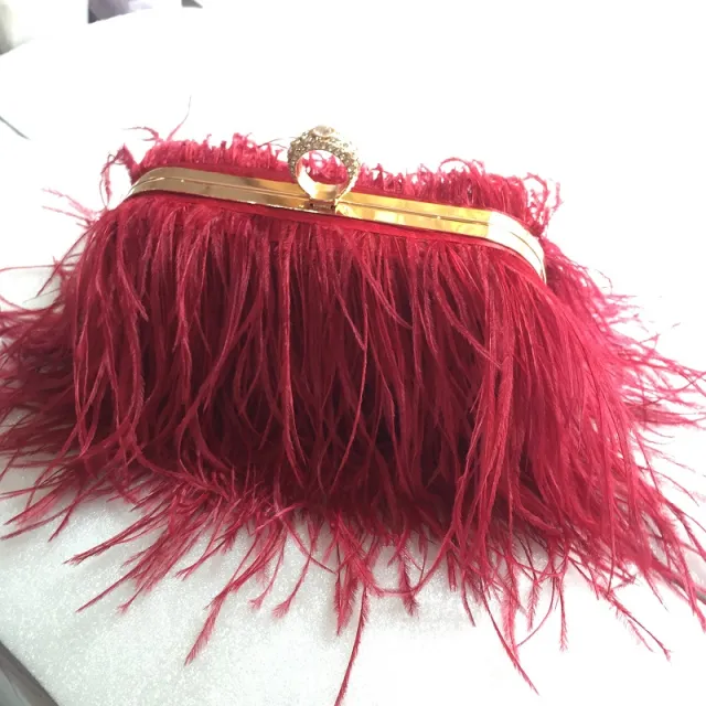 Thailand Niche Fashion Brand Feather Dinner Chain Clutch Bag Red - Shop at LoveMi