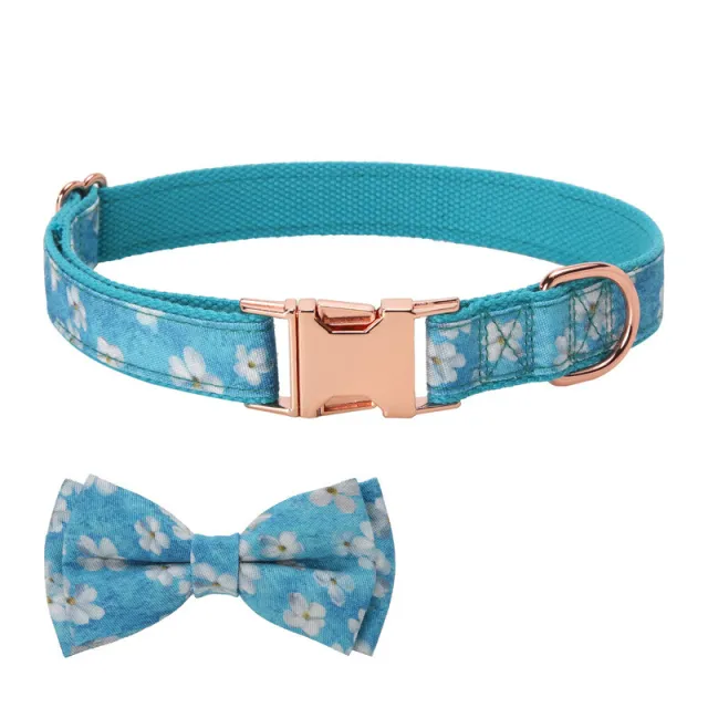 Pet Fashion Simple Bow Collar Set Cherry Blossom Blue - Shop at LoveMi