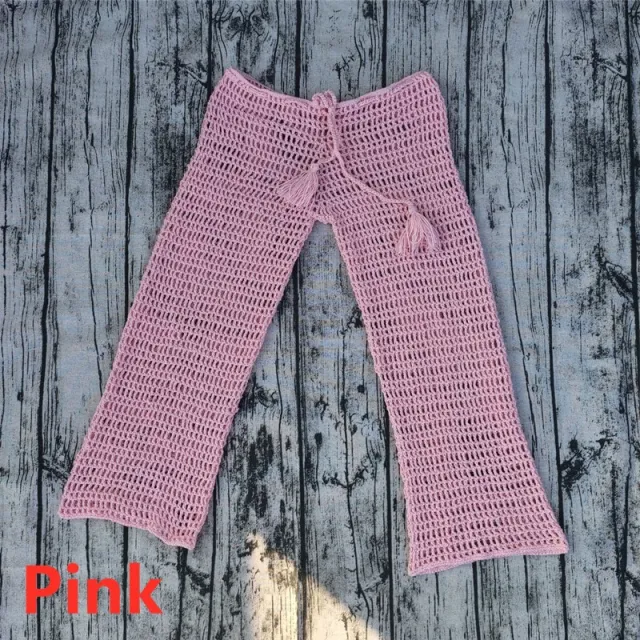 Handmade Crochet Beach Bikini Sweatshirt Swimsuit Cover Pants Set Pink - Shop at LoveMi