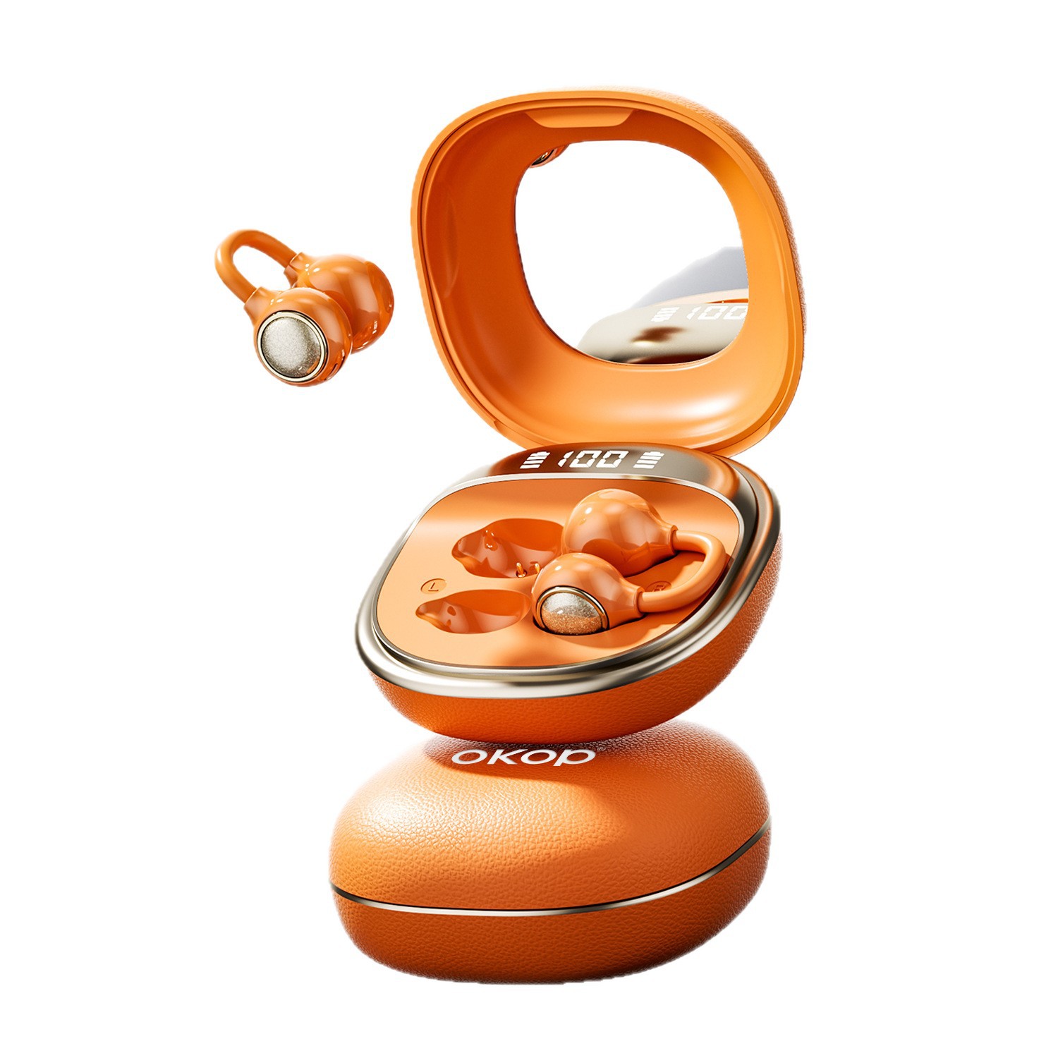 KP-229 Hot-selling New Wireless Bluetooth Earbuds Digital Display Open-ear Clip-on Design Non-in-ear Built-in Vanity Mirror Long Battery Life In Stock 3