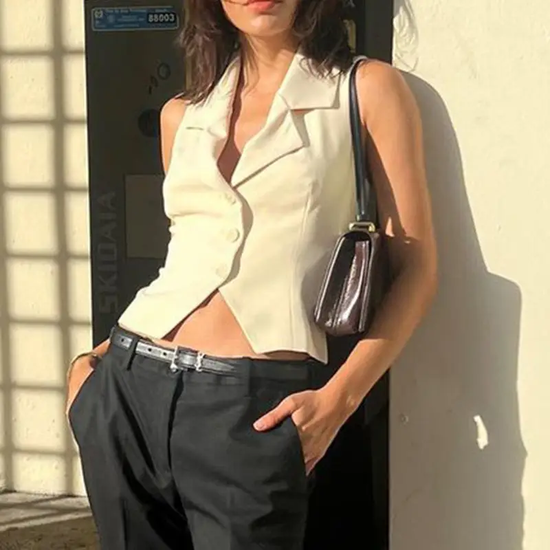 Suit Collar Slim Fitting Basic Tank Top Cardigan