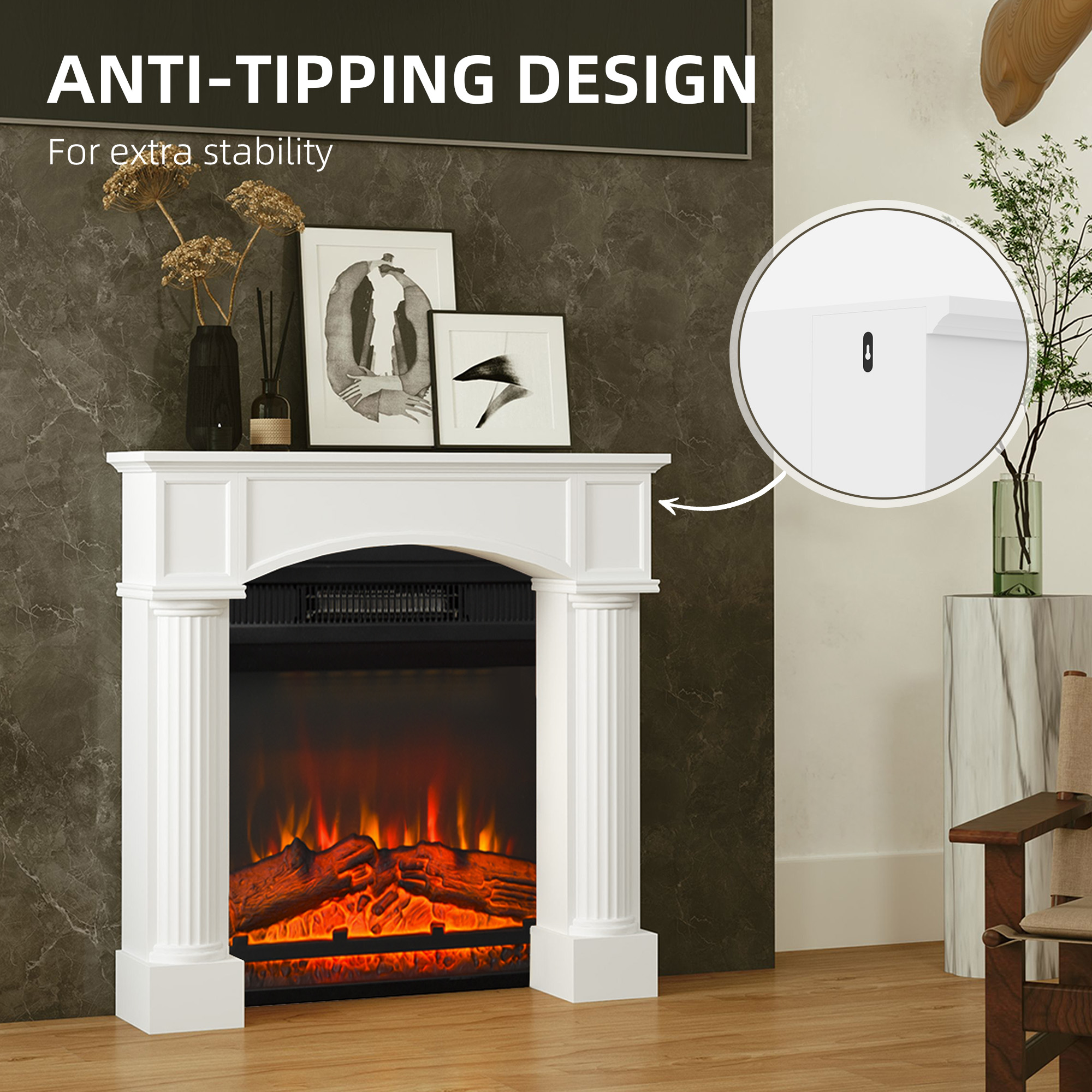 Modern Fireplace Mantel, Freestanding Fireplace Surround For Electric Fireplaces, 43.3 W X 39.8 H, White