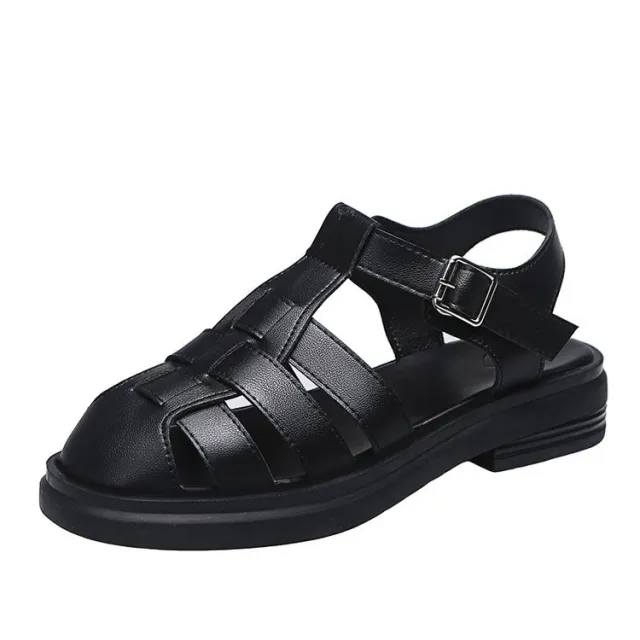 Ladies Fashion Personality Hollow Out One Line Buckle Sandals Black - Shop at LoveMi