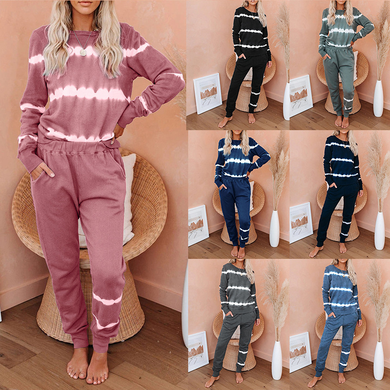 Printed Long Sleeve Round Neck Casual Home Set