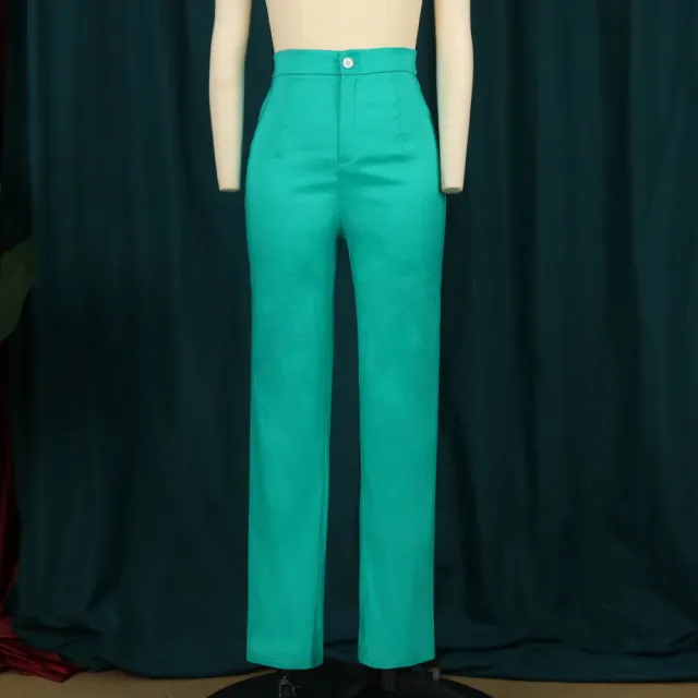 High Waist Slim Fit Solid Straight Leg Pants Green Elastic Lounge Pants Green - Shop at LoveMi