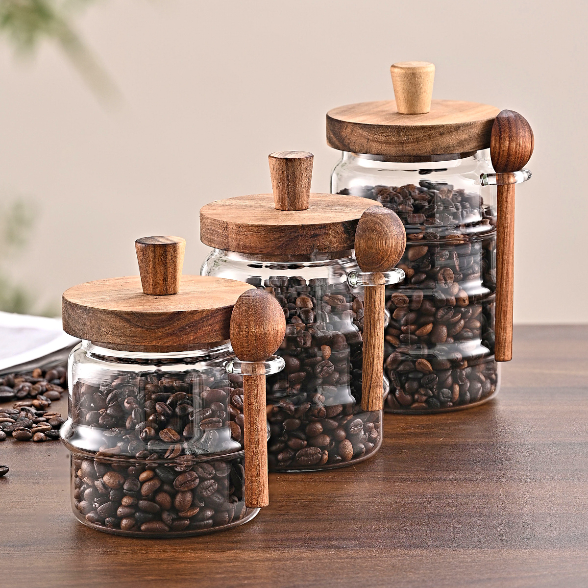 3 Pçs Frascos De Café De Vidro Com Colheres, Frascos De Doces, Frascos De Biscoito, Frascos De Armazenamento, Frascos De Chá, Frascos De Lanches,