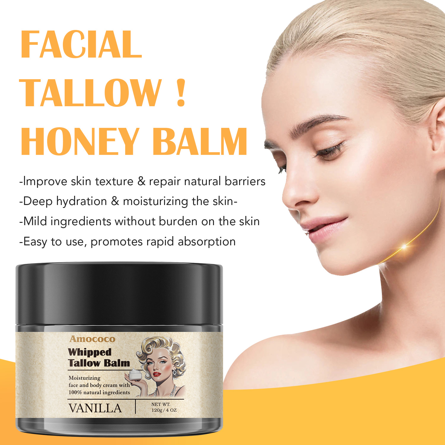 Only Supports Self Pickup With Waybill Amococo Whipped Tallow Balm Deep Hydration & Soothing Natural Beauty Cream For Face, Body Lips Universal Skin Balm With Vanilla Scent