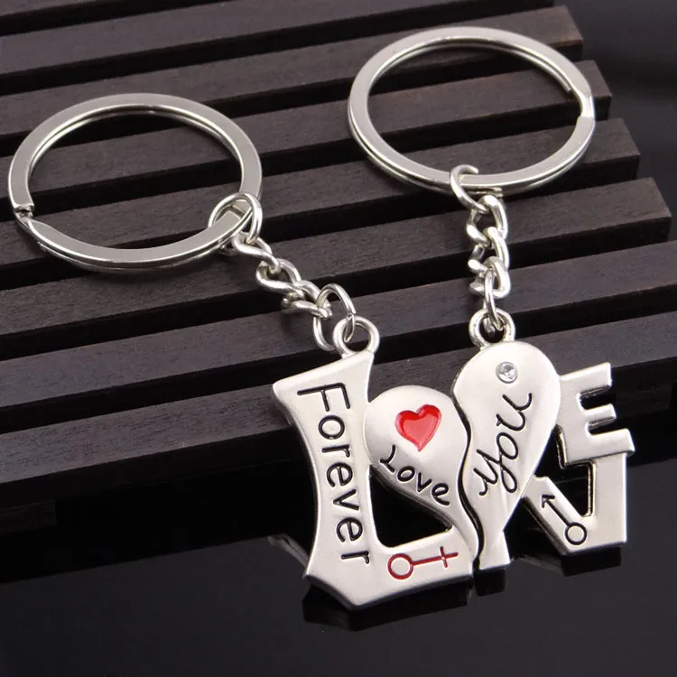 Metal Keychain Valentine's Day Gift Small Gift Creative Love Letter Couple Keychain - Silver
