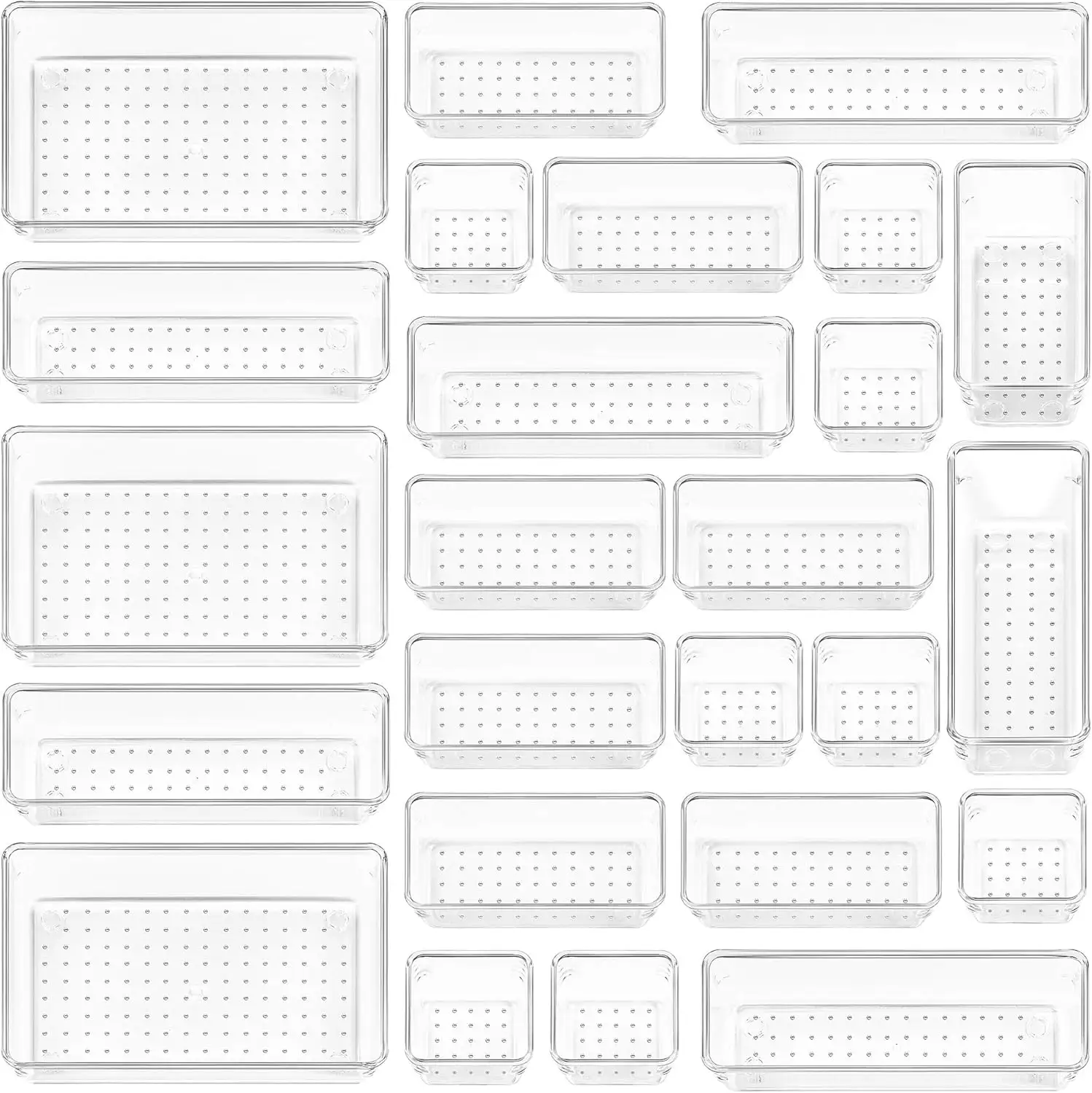 25 Pack Clear Plastic Drawer Organizers, 4