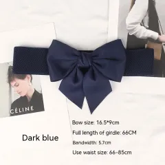 Women's Dress Bow Stretch Wide Belt - Dark Blue - View 1