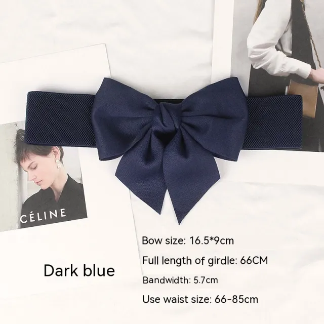 Women's Dress Bow Stretch Wide Belt Dark Blue - Shop at LoveMi