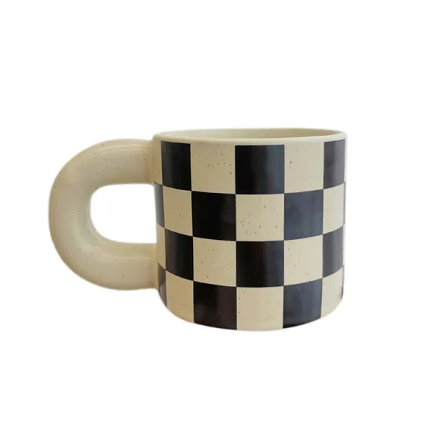Black And White Checkerboard Large Capacity Ceramic Mug Black - Shop at LoveMi