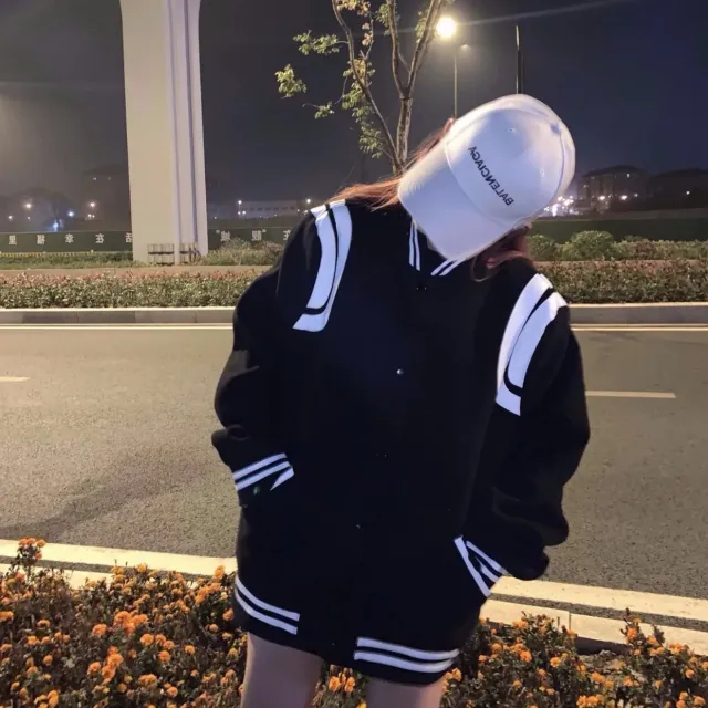 Trendy All match Style Small Cardigan Baseball Uniform Black Plus Velvet - Shop at LoveMi