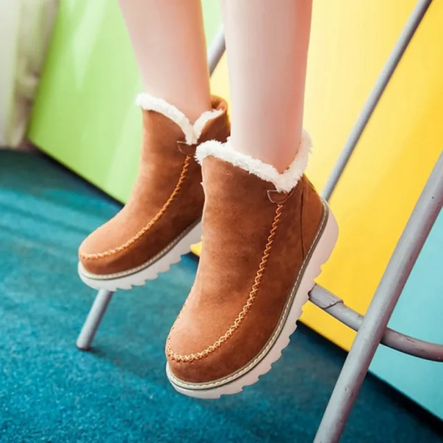 Flats Shoes Women Winter Snow Boots Warm Plush Ankle Booots Brown - Shop at LoveMi