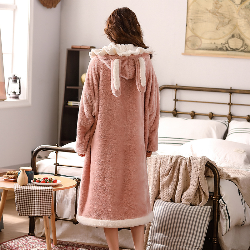 Winter Plush Thick Coral Fleece Nightgown
