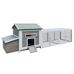 118 Inch Wooden Chicken Coop Outdoor Hen Coop Poultry Cage - Grey - View 1