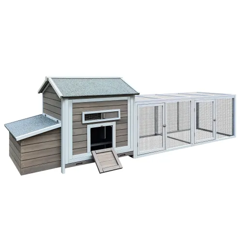 118 Inch Wooden Chicken Coop Outdoor Hen Coop Poultry Cage Grey - Shop at LoveMi
