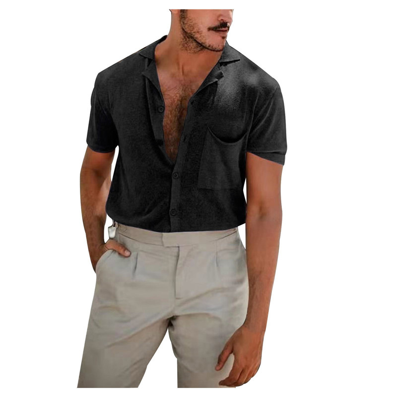 Men's Casual Linen Solid Color Short Sleeve Shirt