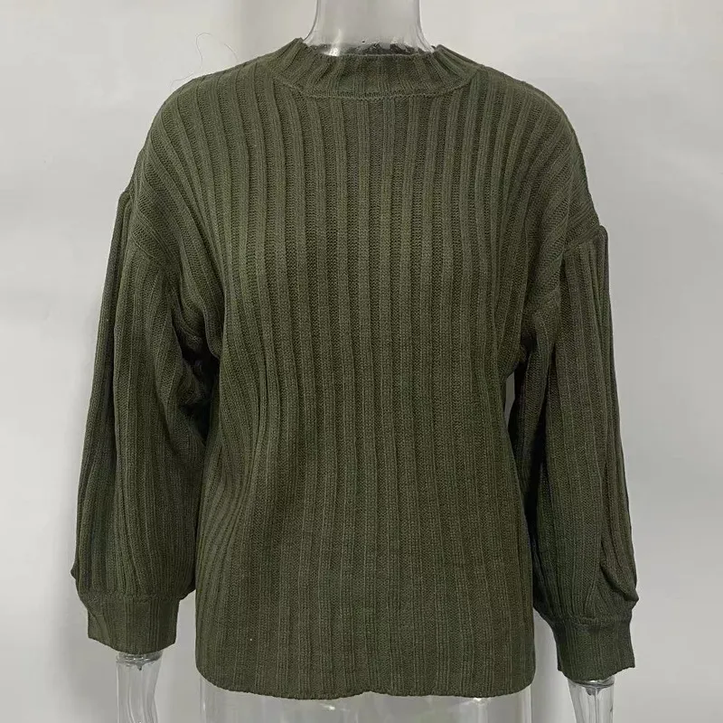 New European And American Women's Plain Quality Knitting Sweater - Army Green