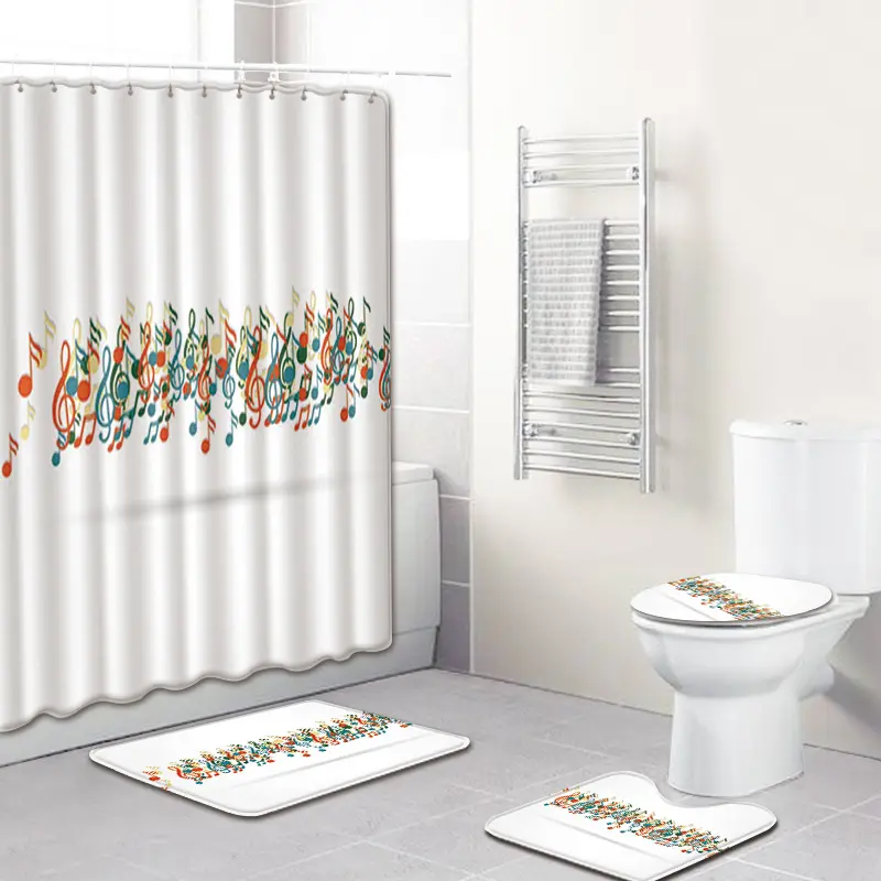 Music Note Color Bathroom Carpet Shower Curtain
