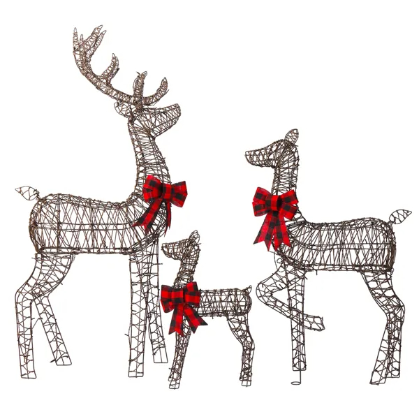 3-Piece Lighted Christmas Reindeer Family Set Outdoor Decorations, Weather Proof Rattan Deer Family Set… image 5