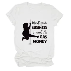 Round Neck Fashion Short Sleeve Loose T-Shirt - White Black Font - View 1