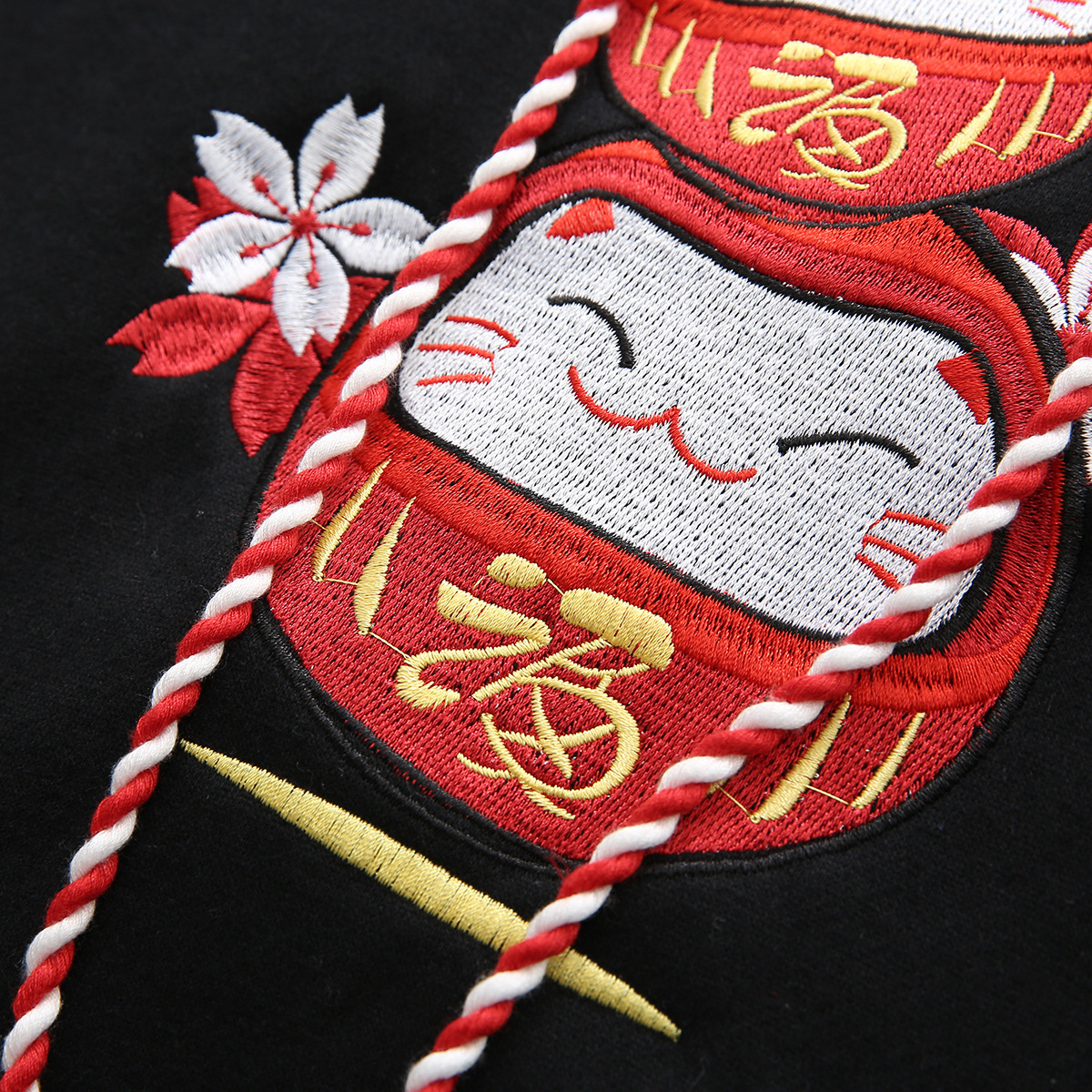 Title 4, Lucky Cat Sakura Embroidery Tassels Drawstring ...