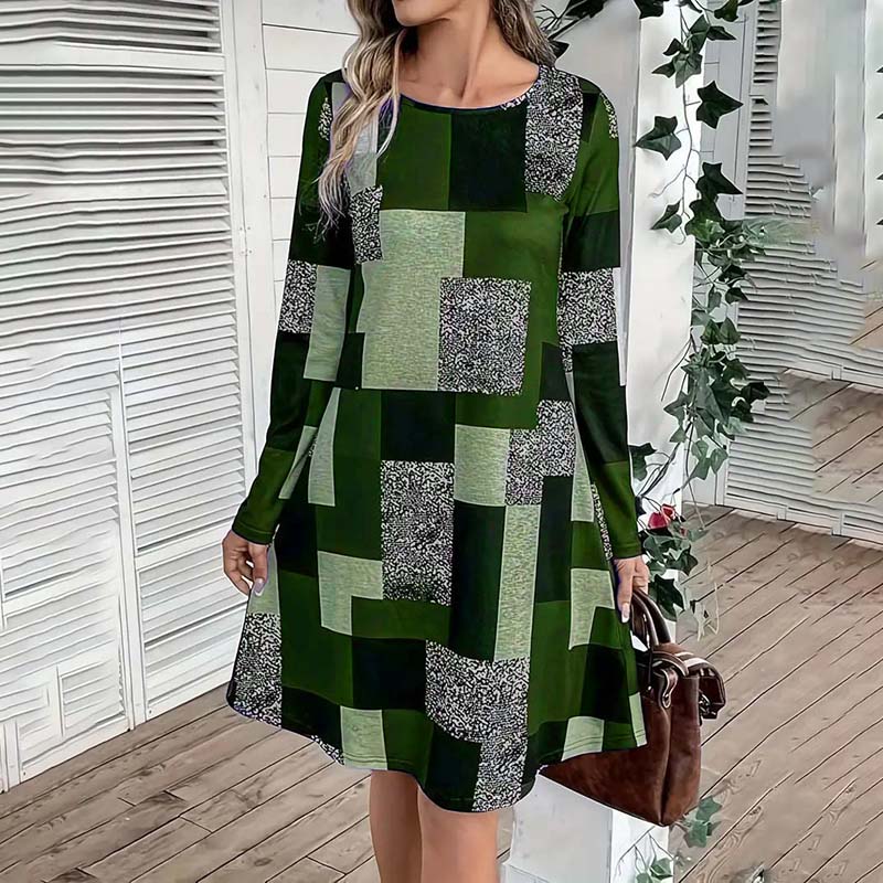 Women's Round Neck Long Sleeve Dress - Picture 13 of 14