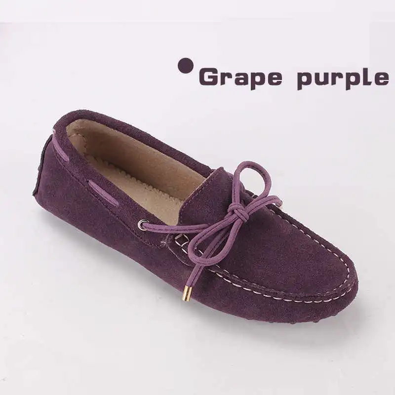 The New Bowknot All-match Leather Breathable Shallow Flat Shoes - Purple