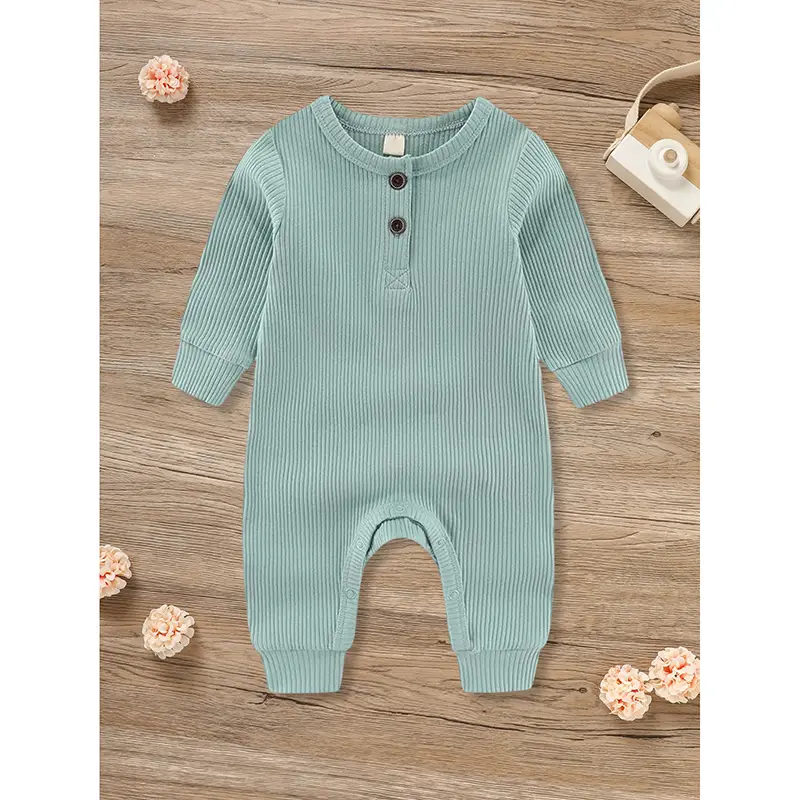 3-Pack Newborns Infants Baby Boys & Girls Long Sleeve Ribbed Romper Soft Button Front Jumpsuit