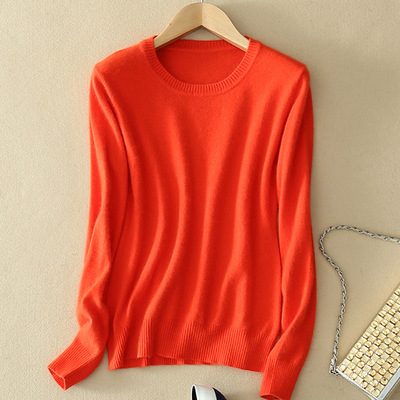 Cashmere Jumper Slim Fit Plus Size Solid Colour Round Neck Orange - Shop at LoveMi