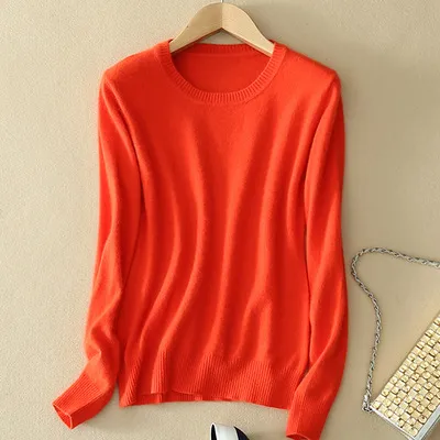 Cashmere Jumper Slim Fit Plus Size Solid Colour Round Neck Orange - Shop at LoveMi
