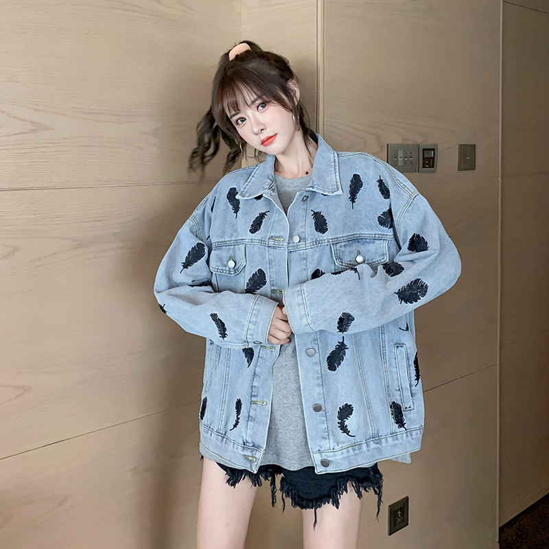 Fashion Printing Lapel Loose Wild Salt Denim Jacket