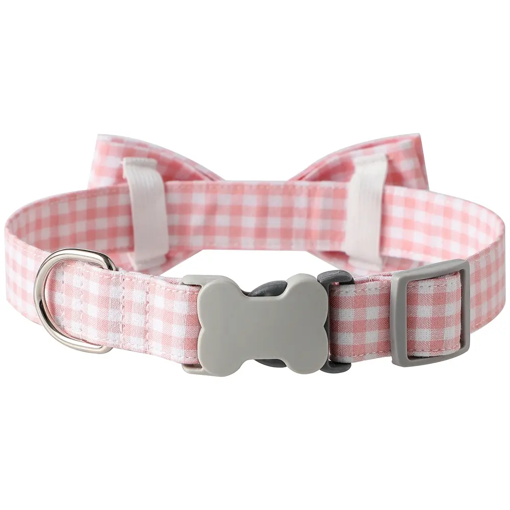 Checkered Dog Collar And Bow Tie In Multiple Colors