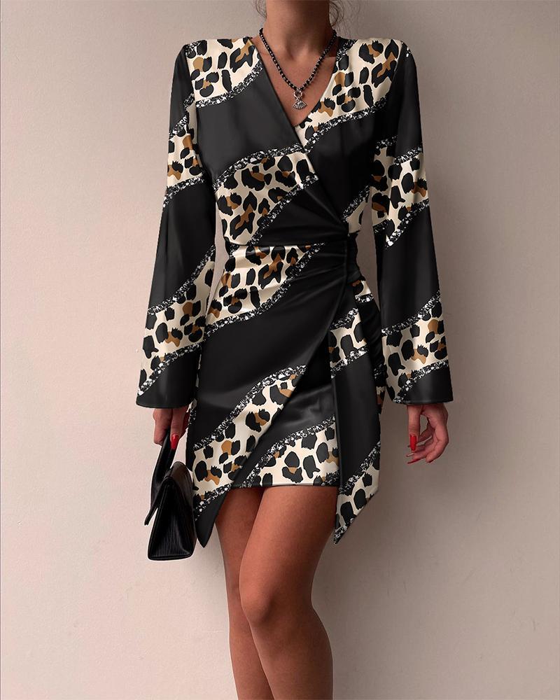 Women's Fashion Temperament Printed Long-sleeved Shirt Dress
