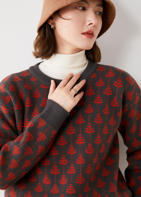 European And American New Style Thick Jacquard Round Neck Sweater Women Trendy