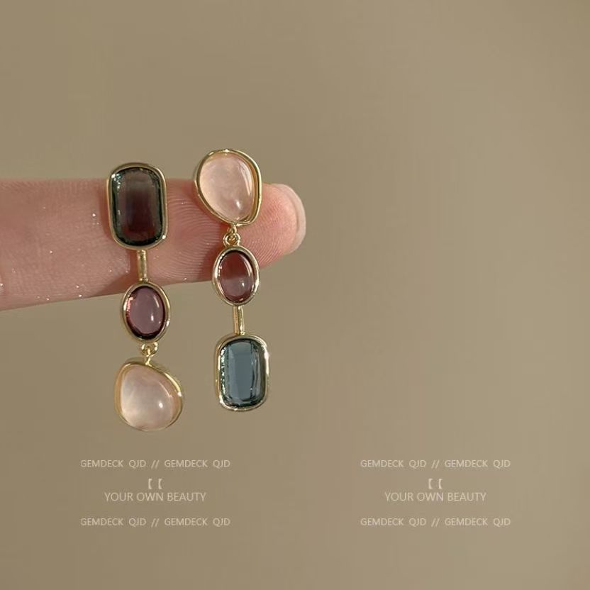 2026 Asymmetric Colorful Earrings, Vintage Color Contrast Studs