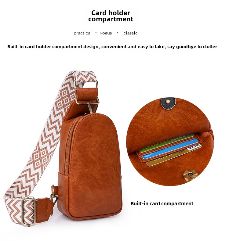 Women Chest Bag Sling Bag, Guitar Strap Small Crossbody Pu Leather Satchel Daypack
