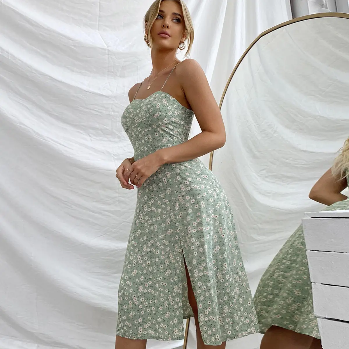 Strapless Back Print Sleeveless Ruffle Dress