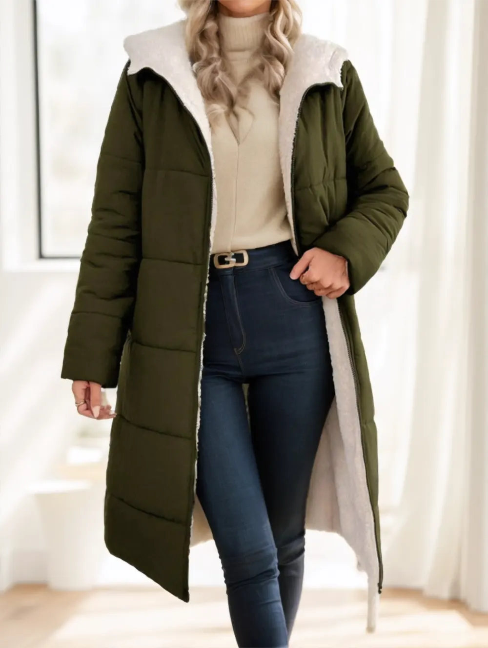 Women's Winter Long Sleeve Zip Up Hooded Cotton Padded
