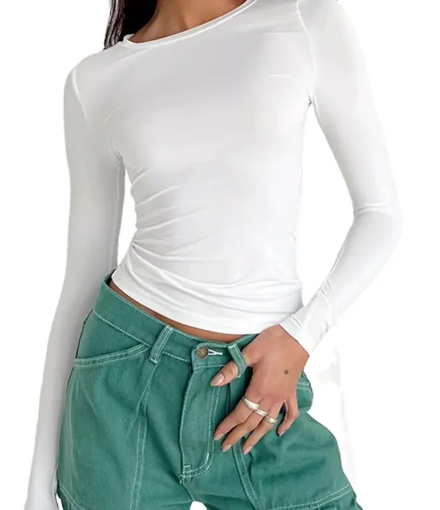 European And American Women's Casual Long Sleeve T shirt White - Shop at LoveMi