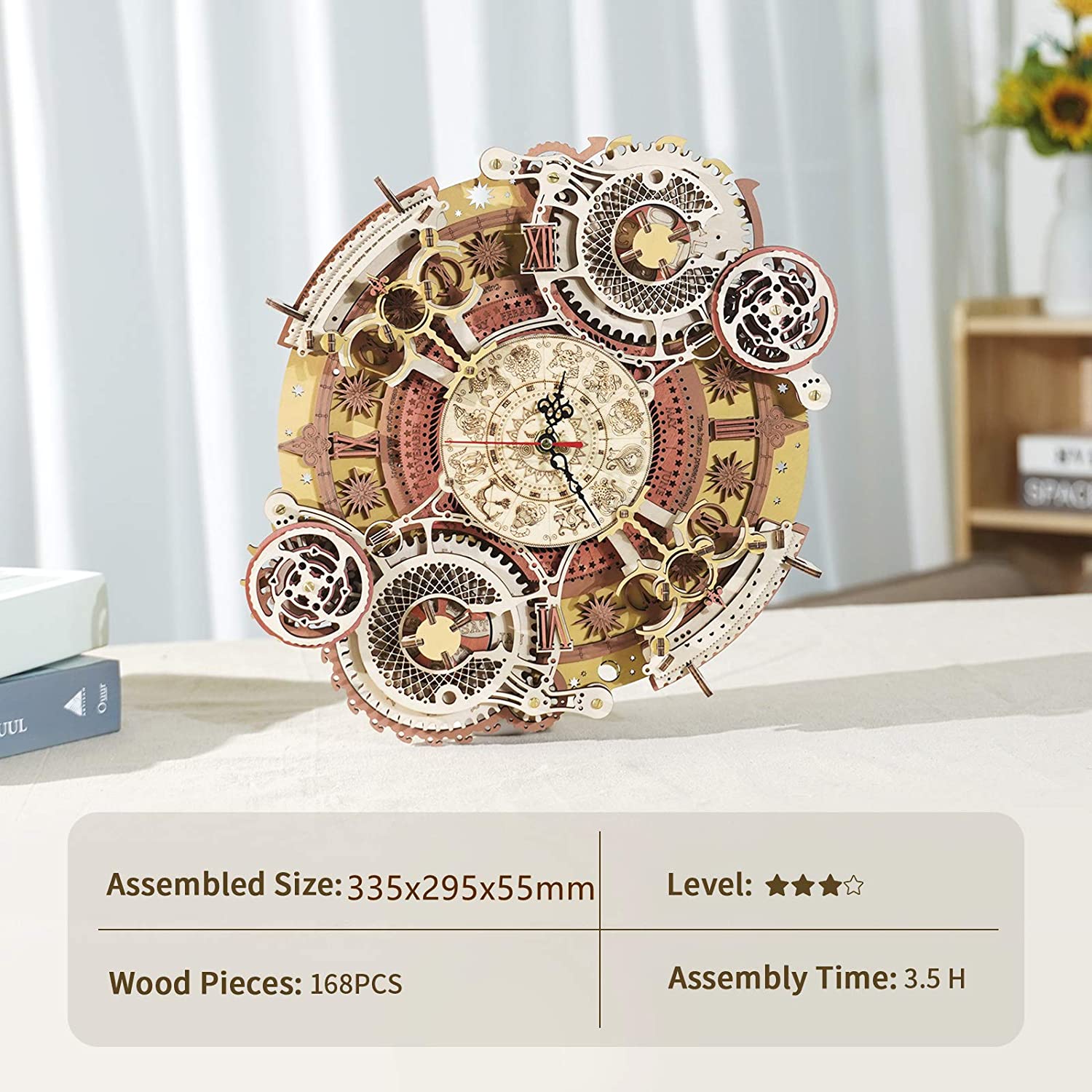 Robotime ROKR Time Art Zodiac Wall Clock 3D Wooden Puzzle Games Model Building Kits Toys for Children Kids