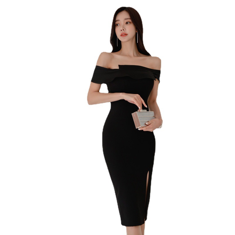One Word Neck Slim Dress Women's Bag Hip