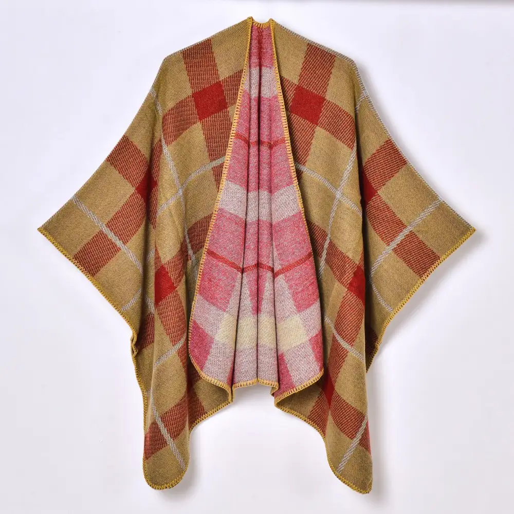 Women's Autumn Winter Color Plaid Shawl Coat