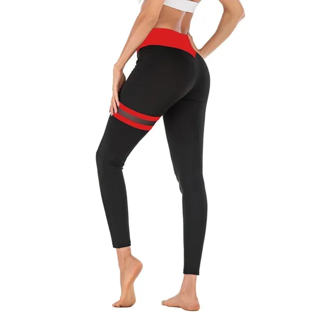 Thigh Double Ring Contrast Color Yoga Pants High Stretch Leggings Red - Shop at LoveMi