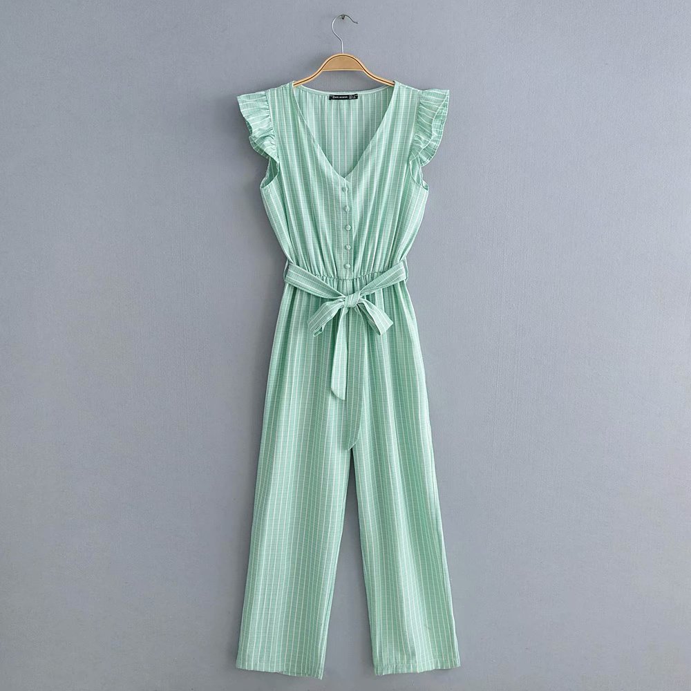 Denise collectie Stijlvolle katoenen jumpsuit met strepen Green - Shop at LoveMi