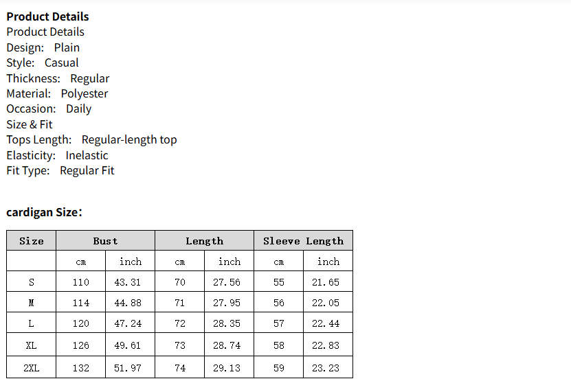 Black Batwing-Sleeve Cardigan Cape size chart