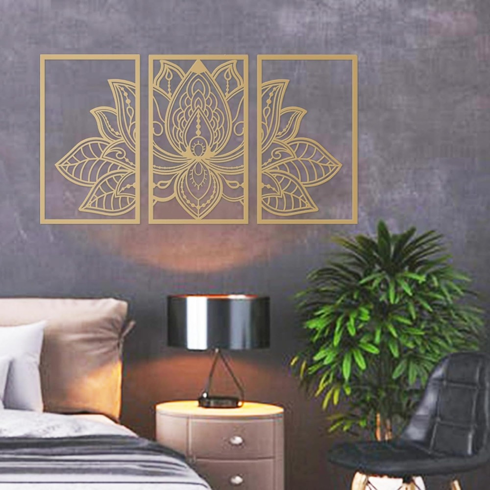Handmade Metal Golden Lotus Mandala Wall Art - Boho Zen Decor For Living Room