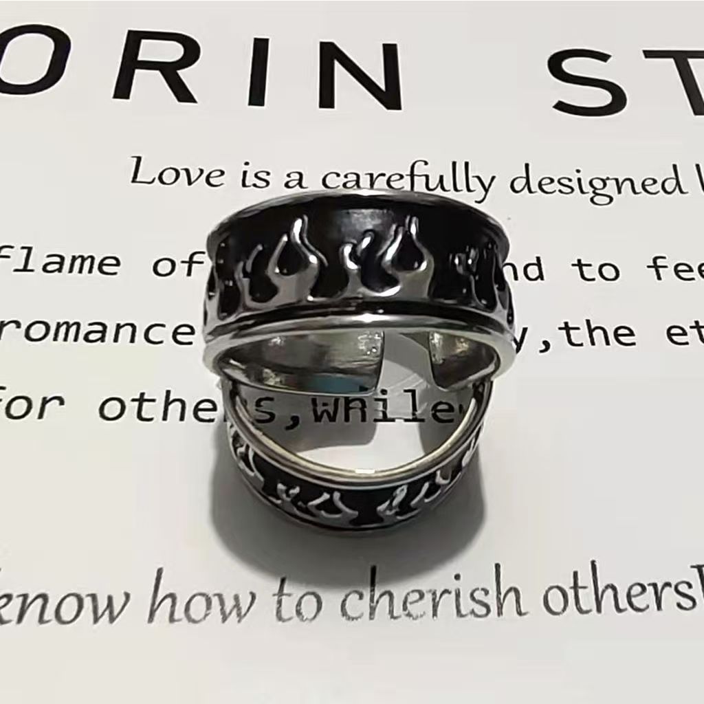 Hip Hop Vintage Punk Alloy Flame Drip Oil Ring, Open Adjustable Band For Men & Women