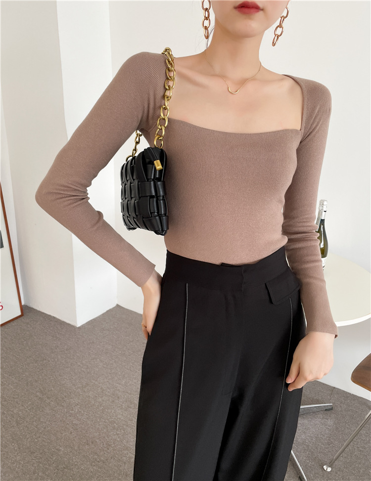 Title 18, French Square Collar Exposed Collarbone Slim Sl...